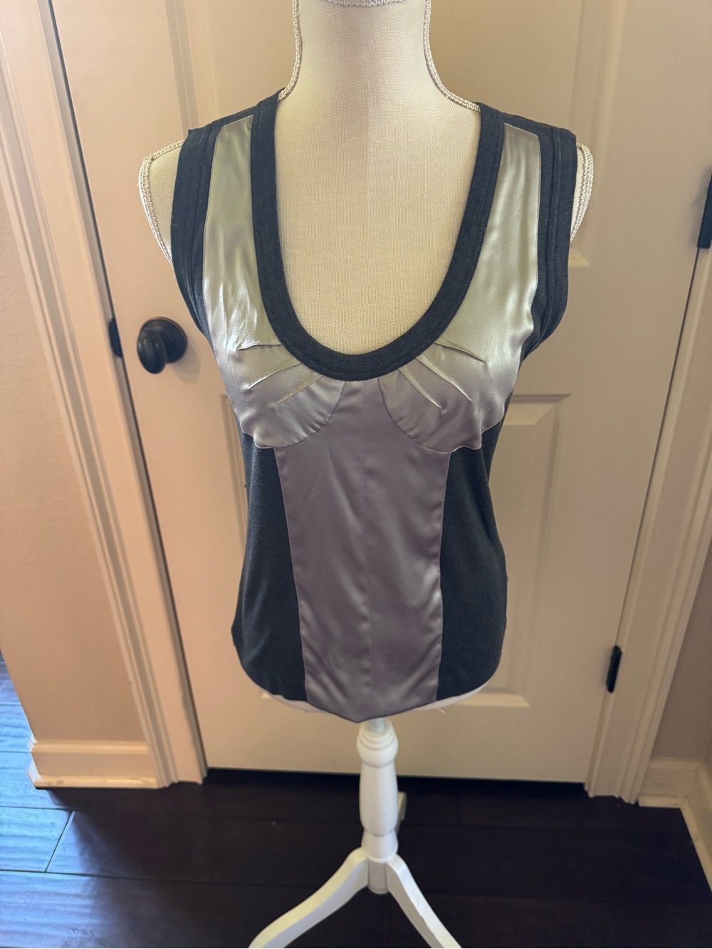 Dolce & Gabbana Charcoal Gray Crewneck Top with Silver Front Detail